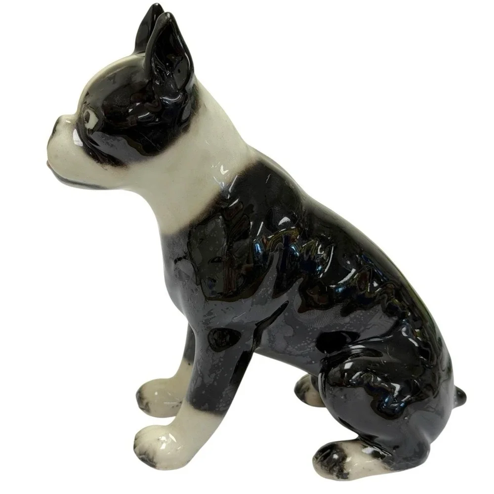 Vintage Boston Terrier Dog Puppy Ceramic Figurine Sticking Tongue Out 5.5